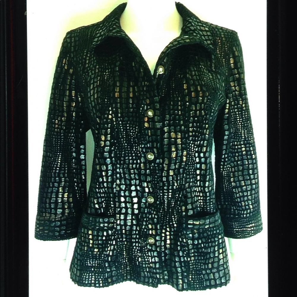 💋JM Collection Animal Print Jewel Button Jacket